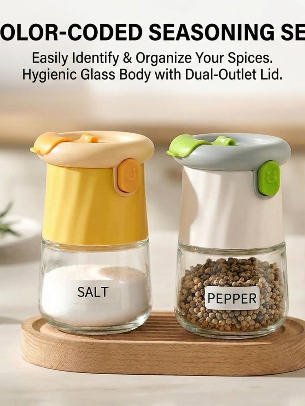 VIGOR Cute Glass Salt & Pepper Shakers, Push Button Set(1 Pack)